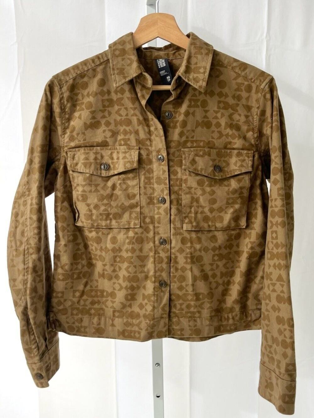 MOUNTAIN HARDWEAR Size XS Moiry Shirt Jacket Button Up Geo Print Cotton Brown